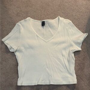 Zara White Ribbed V-Neck Crop Top
